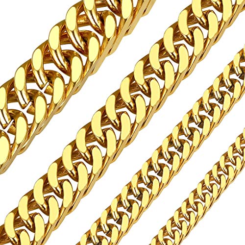 ChainsHouse 10mm Gruesas Cadenas Cuadradas Resistente para Hombres 70cm Collar Largo de Cadena Cubana Dorada