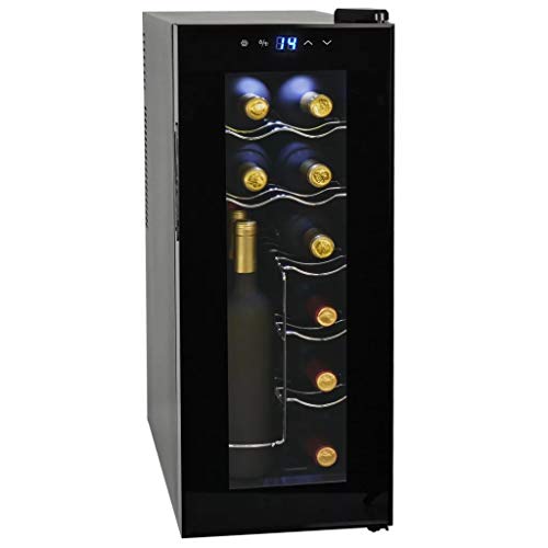 Cikonielf Botellero para vino, nevera para vinos y bebidas, 12 botellas, iluminación interior LED, pantalla LCD, temperatura regulable, descongelación automática