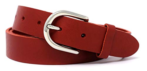Cinturón de piel para mujer, color negro, 3 cm, fabricado en Alemania, 100% piel auténtica, estrecho. rojo 95 cm vita=110 cm longitud total
