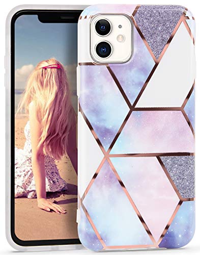 Ciutek - Carcasa para iPhone 11 de 6,1 pulgadas, diseño de mármol brillante, color dorado y rosa brillante