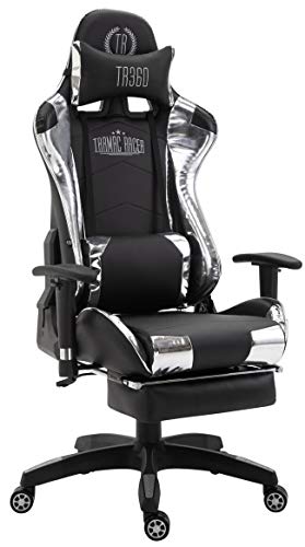 CLP Silla Gaming Turbo En 3 Tapizados Disponibles I Silla Gamer Giratoria & Regulable En Altura, Color:Negro/Blanco, Material:Cuero sintético Metalizado