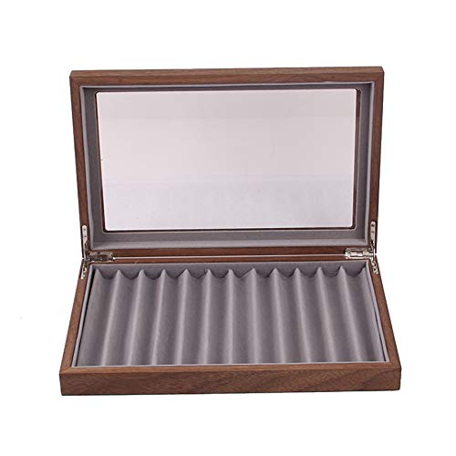 Cobeky Caja de almacenamiento de madera para 12 bolígrafos, caja de cristal con tapa, caja de almacenamiento para ventana superior de cristal, caja de exhibición 2