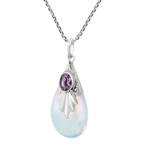 Collar colgante de piedra lunar natural Gota de agua gota de agua collar de pera joyería de plata collar de cristal curativo plata para mujeres niñas damas (Púrpura)