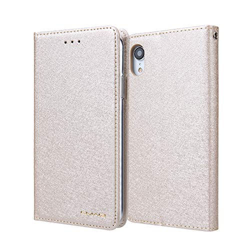 Compatible con iPhone X/XS（XR） XS MAX Funda de Billetera ultradelgada Funda PU Cuero Flip Wallet TPU Standing móvil Case Cover Kartenfächern Purse Handyhülle Dorado Talla única