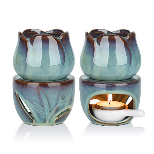 ComSaf Quemador Aceites Esenciales con Cuchara de Velas - Paquete de 2, Quemadores de Aceites Esencial Ceramica Candelabros Decorativos de Velas para Esencias Yoga SPA Navidad Decoración