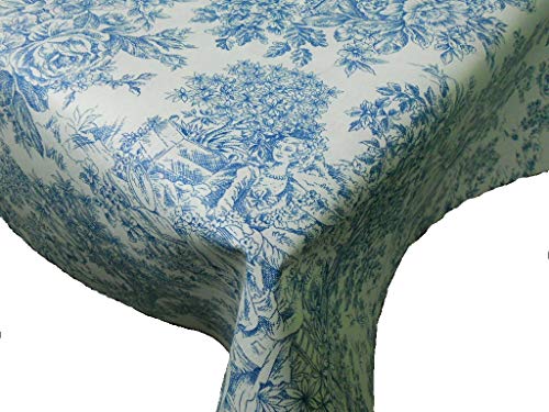 Confección Saymi Mantel Antimanchas Ref. Toile de Jouy, Romántica Azul Tejido Acabado en Teflon®, Medida 138x200