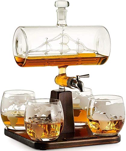 Copas de vino 5pcs Conjunto antiguo creativo Forma Barco Decanter, vino tinto whisky Jarra de cristal, (1 Soporte 1 Decanter 4 Copa Conjunto de combinación), accesorios del vino, vino tinto Botella de