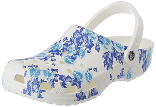 Crocs Classic Printed Floral Clog, Obstrucción Unisex Adulto, Multicolor (White/Blue), 39-40