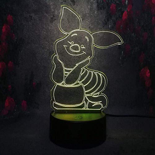 Dalovy Festival 3D Ilusión Lámpara Led Luz de Noche Creativo Lindo Piglet Winnie Friend Pooh Lámpara de Escritorio Lámpara de Mesa USB 7 Colores RC Control Remoto Juguetes para Niños Regalo