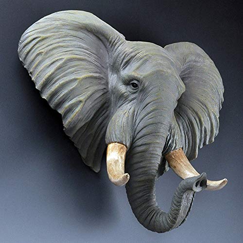 DAMAI STORE Resina Creativa Elefante Cabeza Decoración De La Pared/Home/Hotel/Club De La Ropa Joyería/Artesanía 41 * 13.5 * 42cm (Color : Gray)