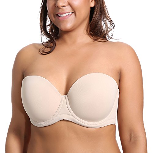 DELIMIRA - Sujetador sin Tirantes Tallas Grandes Push Up de Silicona para Mujer Beige 110D