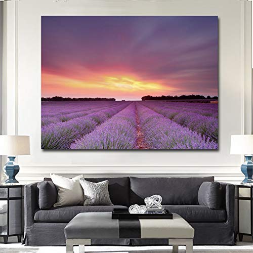 DIARQT Cuadros Decorativos Carteles e Impresiones de paisajes Naturales de Lavanda provenzal Arte en Lienzo Pintura escandinava Cuadro de Pared nórdico para Sala de estar-16x24inch