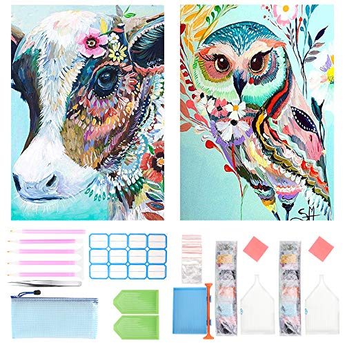 DIY 5D Diamond Painting Kit Completo,Búho y vaca Animal Pintura de Diamantes 5d pintura diamante kit, Diamont Paintings Bordado de Punto de Cruz, Manualidades para Decoración de Pared