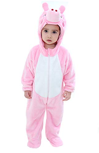 Doladola Bebé Niño Niña de dibujos animados Animal Con capucha Onesies Infantil Pijama Mameluco (Size90 (Altura:73-80cm / 1-1.5 años bebé), Cerdo rosa)