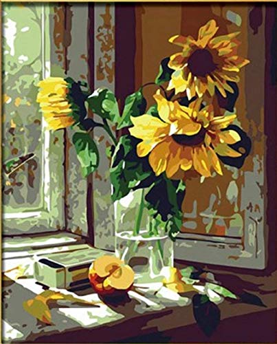 dorara DIY pintura al óleo para adultos niños pintura por número Kit Digital de pintura al óleo de girasol flores 16 x 20 pulgadas