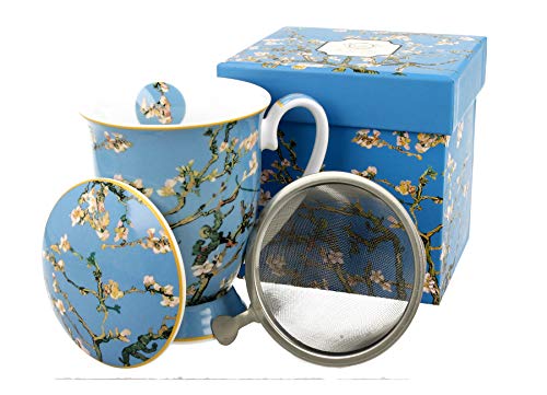 DUO Colección Art Gallery by V. van Gogh Almond Blossom Taza de té de 300 ml con colador y tapa de porcelana china en caja de regalo, infusor de té, taza con filtro, taza con filtro y colador