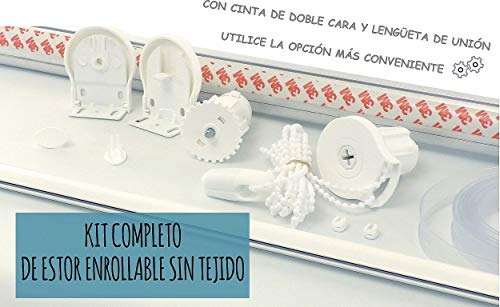 EB ESTORES BARATOS Mecanismo Estor Enrollable Kit Completo/Sistema Accionamiento + Eje de Aluminio. Anchuras de 1 en 1 cm/Altura de Cadena a Convenir. Color: Crema. Medida Ancho: 237cm