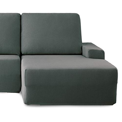 Eiffel Textile Monaco Elastica Adaptable. Funda Sofa Lisa, 94% poliéster 6% Elastano, Gris, Chaise Longue Derecha