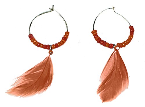 ELEGANTE DISEÑO DE COLOR NARANJA/PLATA ARO PENDIENTES DE LA PLUMA DE LA DECLARACIÓN ÚNICA PIEZA (ZX10)