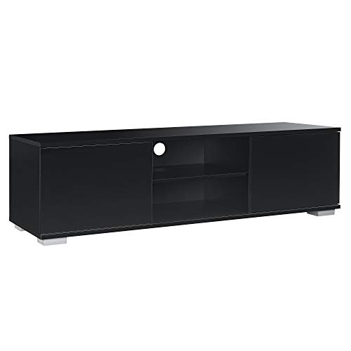 [en.casa] Mueble de televisión Mesa de Tele Consola Compartimiento 34,5 x 120 x 40cm MDF Negro Brillo