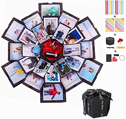 Erlliyeu Álbum de fotos plegable con caja de regalo sorpresa para Navidad, cumpleaños, aniversario, San Valentín, propuesta de boda, día de la madre, etc. (Large) (negro)