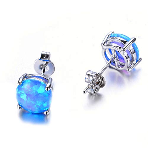 ESACLM Plata de LeyRonda Pendientes Opal Stud Mujeres Niñas San Valentín Joyas Regalo,Azul