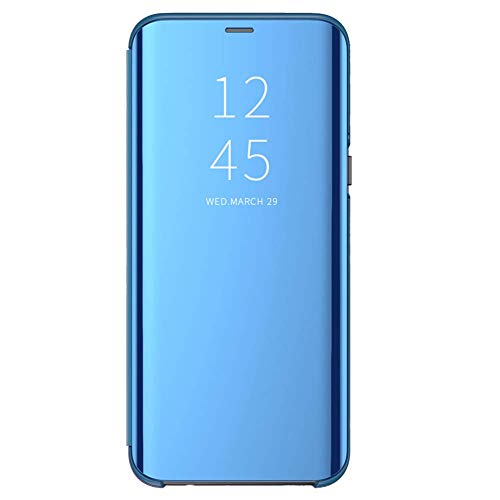 Espejo Funda Compatible con P20/P20 Pro/P20 Lite Huawei Carcasa Mirror Flip Caso Translucent Window View Protector Shock Caja del Teléfono (Azul, P20 Lite)