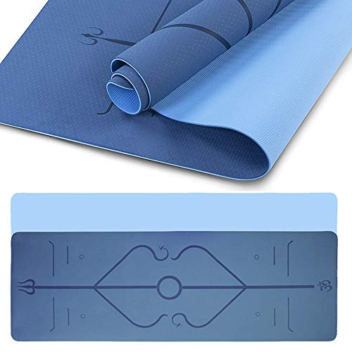 Esterilla yoga TPE ecológica para gimnasio con líneas de alineación, superficie texturizada antideslizante y amortiguación óptima, alfombrilla de entrenamiento antideslizante con bolsa de transporte