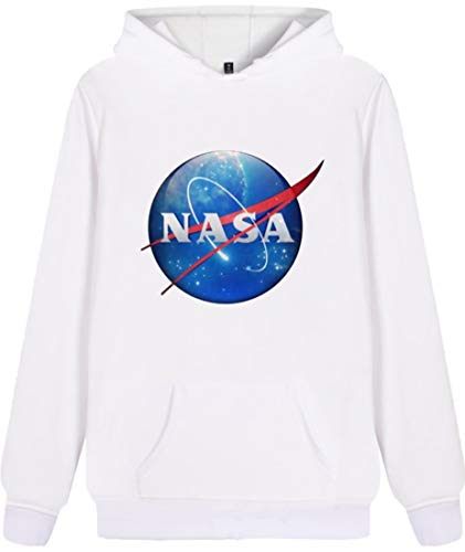 EUDOLAH Sudadera Hombre Mujer Pareja con Capucha y Estampado Carteles NASA Top Deportivo (Blanco Globo-5,L)