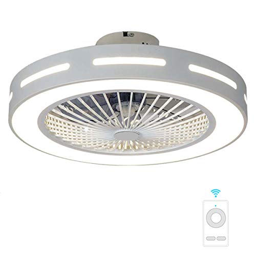 Fan ceiling light Lxn Luz del Ventilador De Techo De Cristal Sala De Estar Control Remoto Invisible Ventilador De Techo Dormitorio Lámpara De Atenuación Silenciosa, Blanco, Diámetro 20” / 50 cm