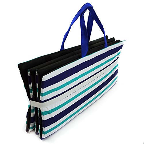 Ferocity Colchoneta de Playa Plegable Manta de Picnic SPA Verano colchón Impermeable Camping Exterior Modelo 2 Rayas Turquesa Blancas y Azul Marino [061]