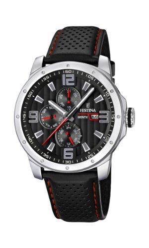 Festina F16585/8 Chrono Bike 2012 - Reloj analógico de cuarzo para hombre, carcasa de acero inoxidable, correa de cuero, color negro (agujas luminiscentes)