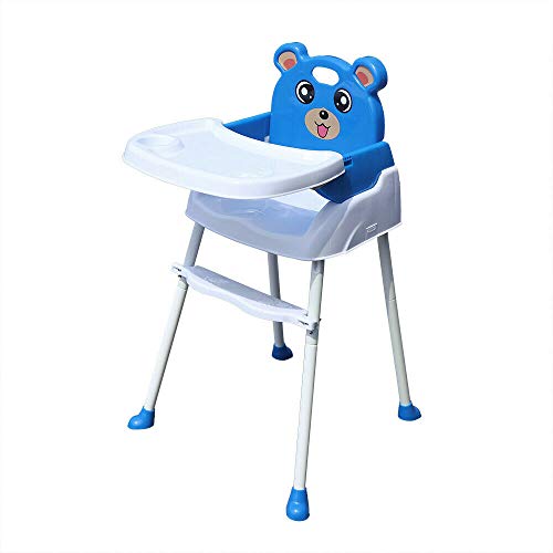 Fetcoi Trona para bebé con reposapiés, trona de madera, con bandeja, altura regulable y plegable, color azul
