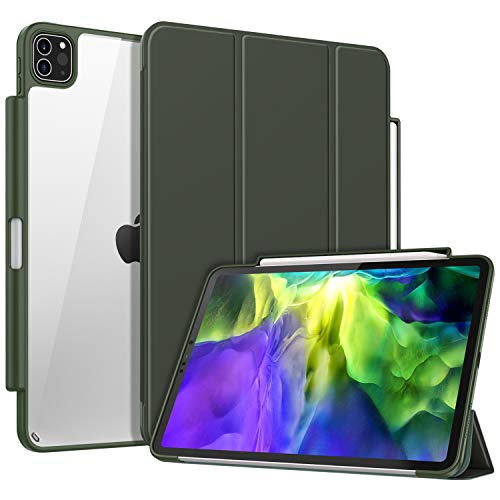 Fintie Funda Compatible con iPad Pro 11" 2020/2018 con Portalápiz - Carcasa Trasera Rígida y Clara con Borde de TPU Suave [Admite Carga de Pencil 2.ª Gen] Auto-Reposo/Activación, Verde Oscuro