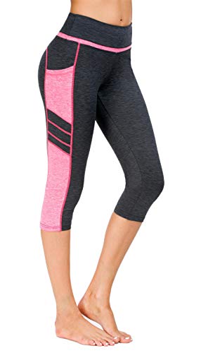 Flatik Mallas de malla para mujer, para deporte, gimnasio, yoga, correr, fitness, leggings Gris y rosa (3/4 Capri). S