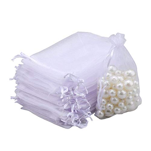 G2PLUS 100PCS Bolsas de Organza Blanco Bolsas de Organza de Regalo Bolsitas de Tela para Boda Favores y Joyas 9x7cm