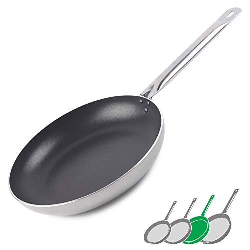 GadHome Professional 26cm Sartén Antiadherente, Gris | Bandeja de Aluminio con Mango de Acero Inoxidable | PFOA Gratis para Una Cocina Saludable | Apto para Inducción y Lavavajillas