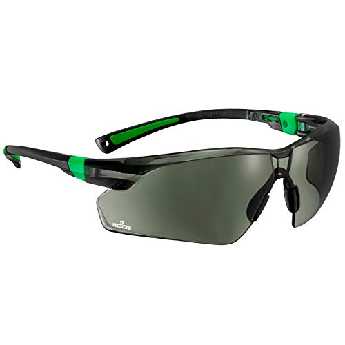 Gafas de sol de seguridad con lentes verdes resistentes a los arañazos y con agarre antideslizante, protección UV 400 de Nocry Ajustable, con moldura negra y verde.