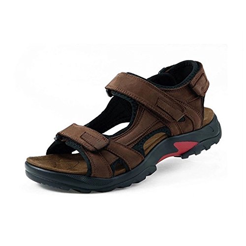 GenialES Sandalias de Marcha Playa para Hombre de Cuero con Velcro Ajustable Men's Sandals Marrón Talla 39