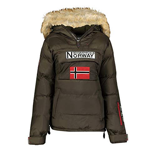 Geographical Norway BELANCOLIE Lady - Parka de Mujer cálida - Abrigo Capucha de Piel sintética - Chaqueta Invierno Acolchada - Chaqueta Corta Forro cálido - Regalo de Mujer (Caqui M) Talla 2