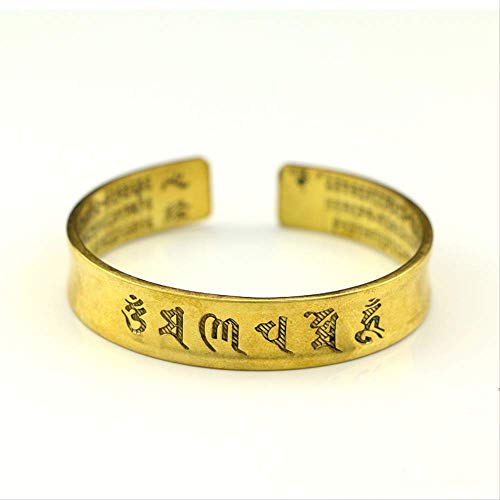 GIAO Mini Estatua Antigua de latón, Adornos Vintage Heart Sutra, Pulsera para Hombre, Pulsera de Cobre Puro, diseño de Apertura Retro, joyería de Mano