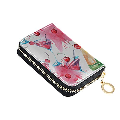 GiftCardHolderCase Retro Elegante Colorido Vino Tinto Corcho MultipleCardHolderWallet Cuero PU Zip-Around Tamaño Compacto IdCreditCardHolder para Mujeres Damas niñas Cartera Minimalista de acordeón