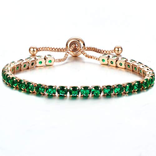 GJF - Pulsera de cristal brillante para mujer, color verde, diseño de plata