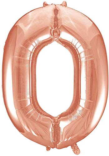 Globo de cumpleaños, decoración de cumpleaños o vela de cumpleaños el número 0 color rosa oro con su globo de bombeo (paja) incluido e ideal para una decoración habitación de niña