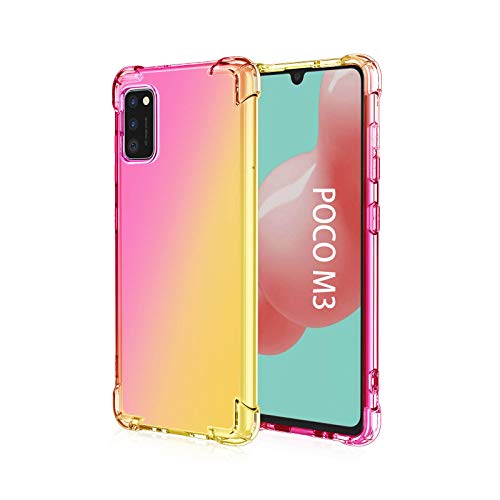 GOGME para Xiaomi Poco M3 Funda, Cubierta Delgado de Silicona Funda Protective Case Cover, Carcasa Fibra TPU [Diseño Durable] [Máxima Protección contra Golpes] - (Pink/Oro)