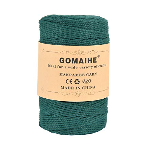 GoMaihe Hilo Macrame, 100% Algodon, 3mm x 100m Cuerda Macrame, Cuerda Algodon Macrame para Bricolaje Maceta Colgante Fotos Pared Decoracion, Posavasos Cestas Colgantes, Decoración de Boda, Verde