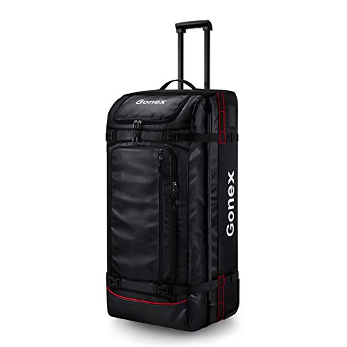 Gonex Bolsa de Viaje con Ruedas 100L, Repelente al Agua, con Ruedas, para Llevar en el Equipaje con Rodillos, Negro