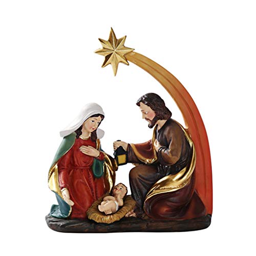 Gpure Belenes De Navidad Jesús Multicolor Adornos De Iglesia Cristiana Belén Infantil Pequeñas El Pesebre Figuras de cerámica Navidad Decoración pintadas a Mano,12x15x5 cm