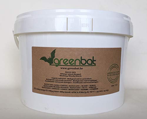 GREENBAT 5 Kg Granulada/Pellet NPK 7-6-3 Mezcla de Fertilizante biológico de Guano de murciélago, harina de Sangre y Cuernos de bovino.