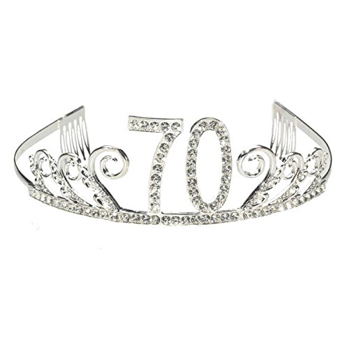 GreeStore Tiara de 70 cumpleaños, corona de diamantes de imitación, corona de cristal de princesa para 70 celebraciones, accesorios de fiesta